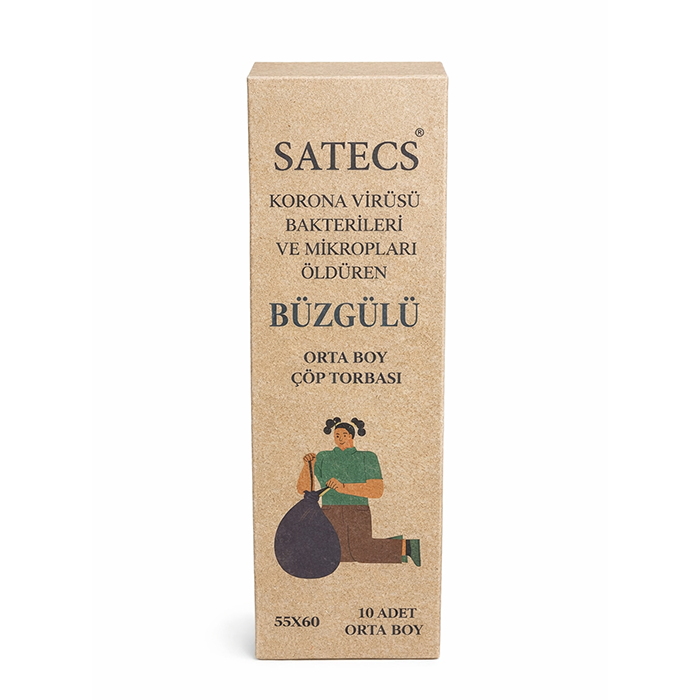 satacs Satecs Büzgülü Antibakteriyel Orta Boy Çöp Torbası 55x60 cm 10 Adet - Görsel 1
