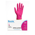 Broche Pudrasız Nitril Muayene Eldiveni Pembe L 100 Adet
